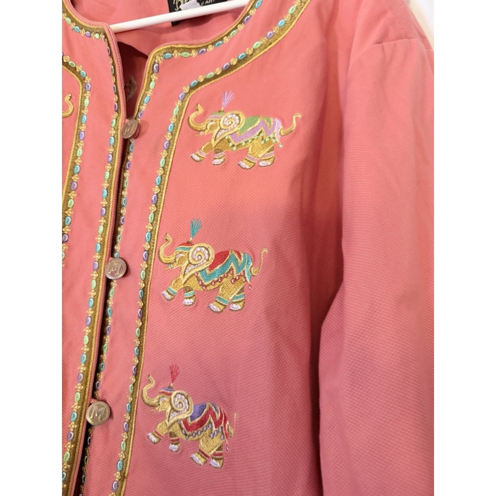 Bob Mackie wearable art Elephant Embroidered Kimono Jacket 3X peach/coral - Picture 2 of 5